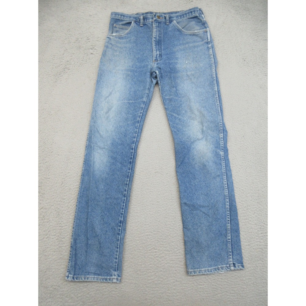 Vintage Wrangler Western Jeans Men 34x34 Blue Straight Leg Cowboy Workwear Retro